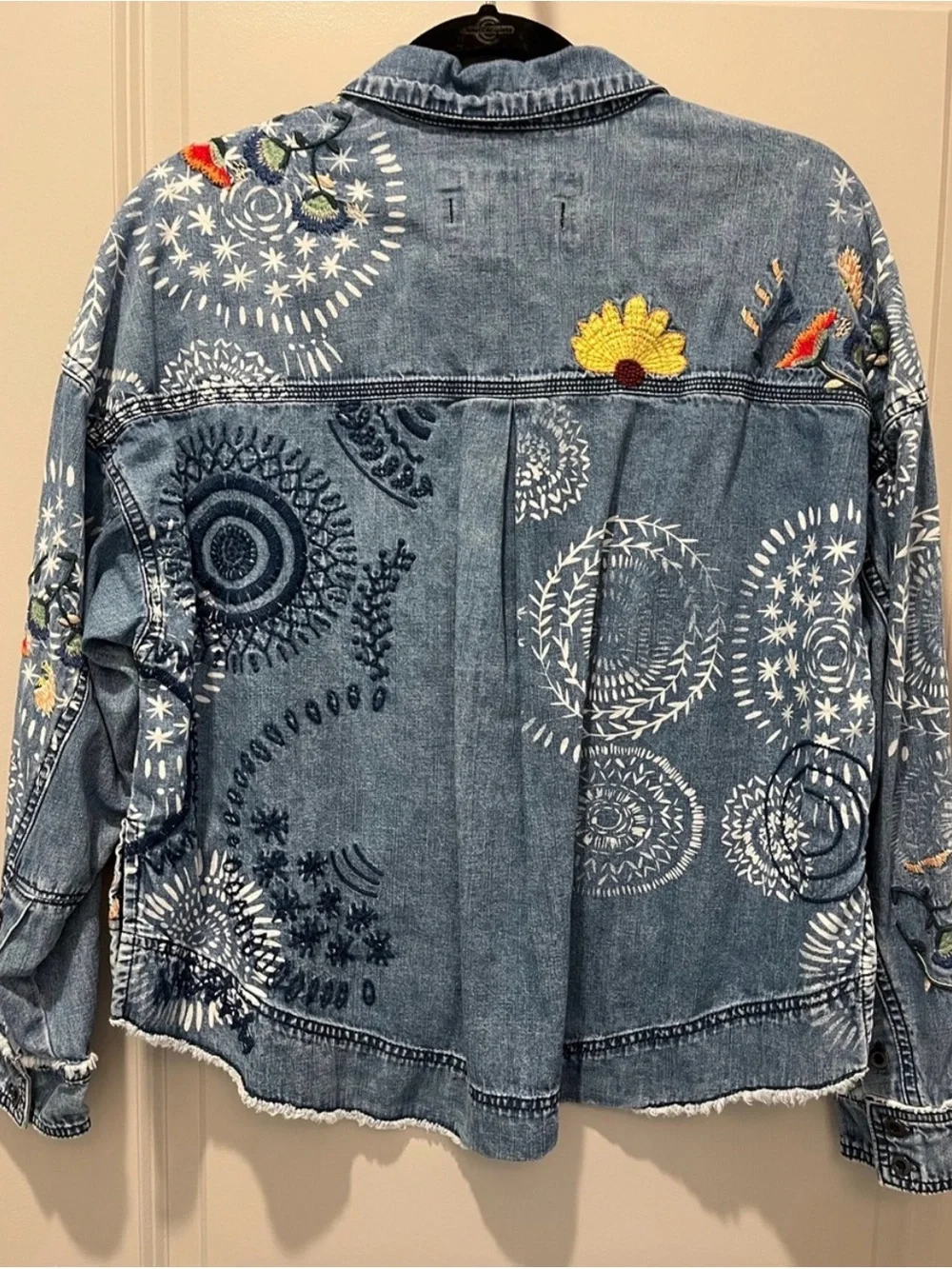 We the free people Marrakesh Embroidered Denim Top small boho jean - Picture 7 of 8